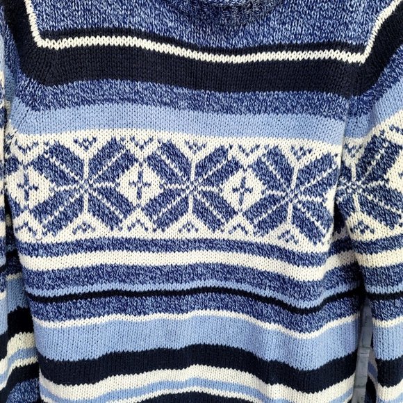 Vintage 90s Y2K Basic Editions Size L Blue Snowflake Chunky Knit Sweater Holiday - Picture 3 of 6